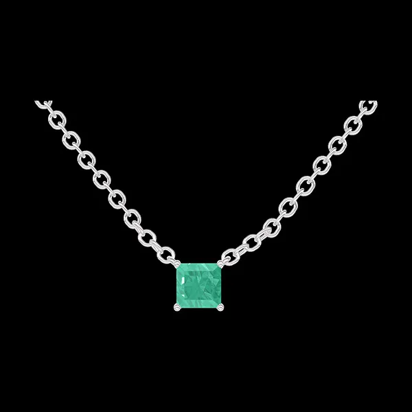 « L'Atelier » Nr. 202243 - Collier Weißgold 750/-(18Kt) - Smaragd Prinzess 0.3 Karat - Kette Ankerkette