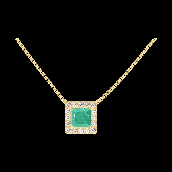 « L'Atelier » No. 202253 - Necklace Yellow gold 18 carats - Emerald Princess 0.3 Carats - Halo Diamond white - Chain Venetian