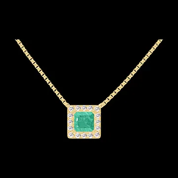 « L'Atelier » Nr. 202253 - Collier Gelbgold 750/-(18Kt) - Smaragd Prinzess 0.3 Karat - Halo Diamant - Kette Venezianerkette