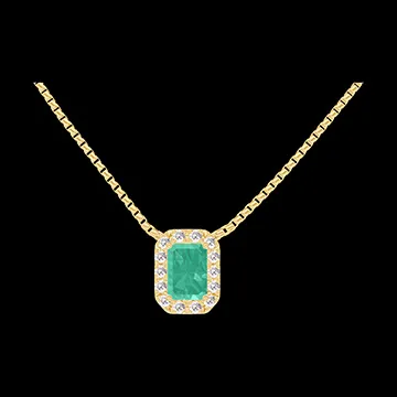 « L'Atelier » Nº202285 - Necklace Yellow gold 18 carats - Emerald Baguette 0.3 Carats - Halo Diamond white - Chain Venetian