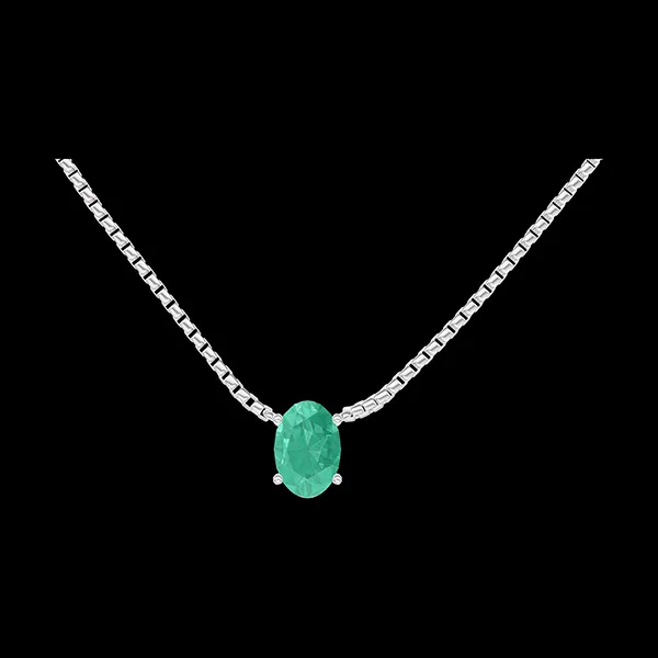 « L'Atelier » Nr. 202312 - Collier Weißgold 375/-(9Kt) - Smaragd Oval 0.3 Karat - Kette Venezianerkette