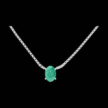 « L'Atelier » Nº202312 - Collier Or blanc 9 carats - Émeraude Ovale 0.3 carat - Chaîne Vénitienne