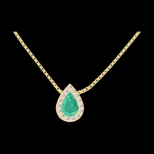 « L'Atelier » Nº202349 - Necklace Yellow gold 18 carats - Emerald Pear 0.3 Carats - Halo Diamond white - Chain Venetian