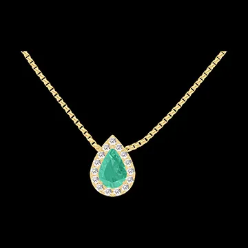 « L'Atelier » Nº202349 - Collier Or jaune 18 carats - Émeraude Poire 0.3 carat - Halo Diamant - Chaîne Vénitienne