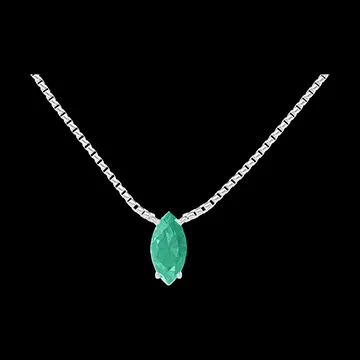 « L'Atelier » Nº202375 - Collier Or blanc 18 carats - Émeraude Marquise 0.3 carat - Chaîne Vénitienne