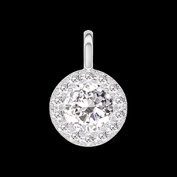 « L'Atelier » Nº202452 - Pendentif Or blanc 9 carats - Diamant Rond 0.3 carat - Halo Diamant - Pas de chaîne