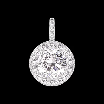 « L'Atelier » Nº202455 - Pendentif Or blanc 18 carats - Diamant Rond 0.3 carat - Halo Diamant - Sertissage Diamant - Pas de chaîne