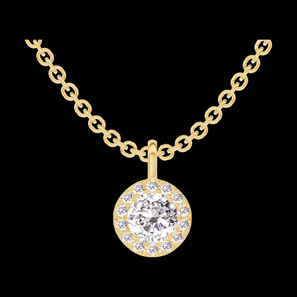 « L'Atelier » nº 202465 - Pendentif Or jaune 750 ‰ (18 carats) - Diamant Rond 0.3 carat - Halo Diamant - Chaîne Forçat