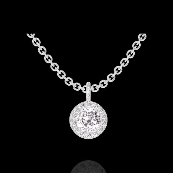 « L'Atelier » n. 203623 - Ciondolo Oro bianco 18 carati (750) - Diamante di laboratorio Rotonda 0.3 Carati - Halo Diamante di laboratorio - Incastonatura Diamante di laboratorio - Catena Rolò
