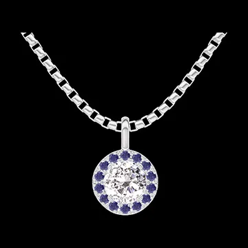« L'Atelier » Nº202579 - Pendentif Or blanc 18 carats - Diamant Rond 0.3 carat - Halo Saphir bleu - Chaîne Vénitienne