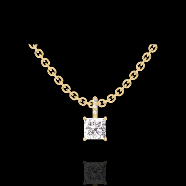 « L'Atelier » Nº202614 - Colgante Oro amarillo 9 quilates - Diamante Princesa 0.3 quilates - Engastado Diamante - Cadenas Esclavas