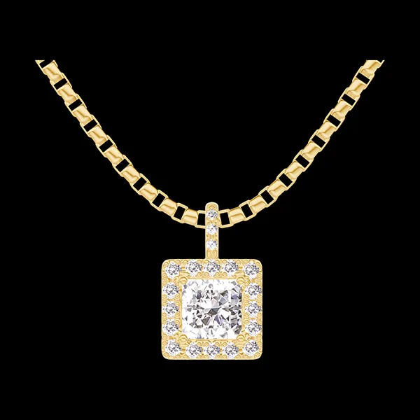 « L'Atelier » Nº202677 - Pandantiv Aur galben 18 carate - Diamant Princess 0.3 carate - Halo Diamant - Încrustare Diamant - Lanţ Veneţian