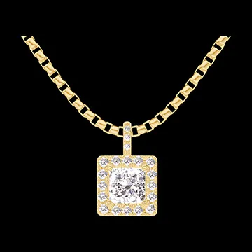 « L'Atelier » Nº202677 - Ciondolo Oro giallo 18 carati - Diamante Principessa 0.3 Carati - Halo Diamante - Incastonatura Diamante - Catena Veneziana