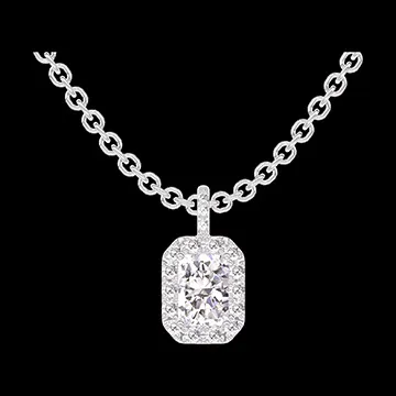 « L'Atelier » Nº202855 - Colgante Oro blanco 18 quilates - Diamante Rectángulo 0.3 quilates - Halo Diamante - Engastado Diamante - Cadenas Esclavas