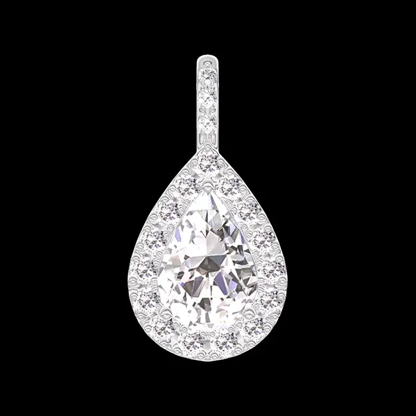« L'Atelier » Nº203223 - Pendentif Or blanc 18 carats - Diamant Poire 0.3 carat - Halo Diamant - Sertissage Diamant - Pas de chaîne