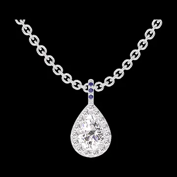 « L'Atelier » Nº203248 - Ciondolo Oro bianco 9 carati - Diamante Goccia 0.3 Carati - Halo Diamante - Incastonatura Zaffiro blu - Catena Rolò