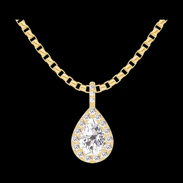 « L'Atelier » Nº203254 - Pendant Yellow gold 9 carats - Diamond white Pear 0.3 Carats - Halo Diamond white - Setting Diamond white - Chain Venetian