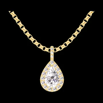 « L'Atelier » Nº203254 - Pandantiv Aur galben 9 carate - Diamant Pară 0.3 carate - Halo Diamant - Încrustare Diamant - Lanţ Veneţian