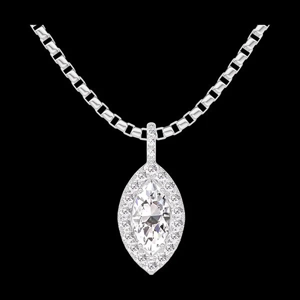 « L'Atelier » Nº203447 - Anhänger Weißgold 750/-(18Kt) - Diamant Marquise 0.3 Karat - Halo Diamant - Fassung Diamant - Kette Venezianerkette