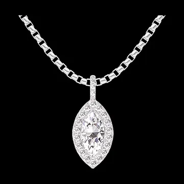 « L'Atelier » Nº203447 - Pendentif Or blanc 18 carats - Diamant Marquise 0.3 carat - Halo Diamant - Sertissage Diamant - Chaîne Vénitienne
