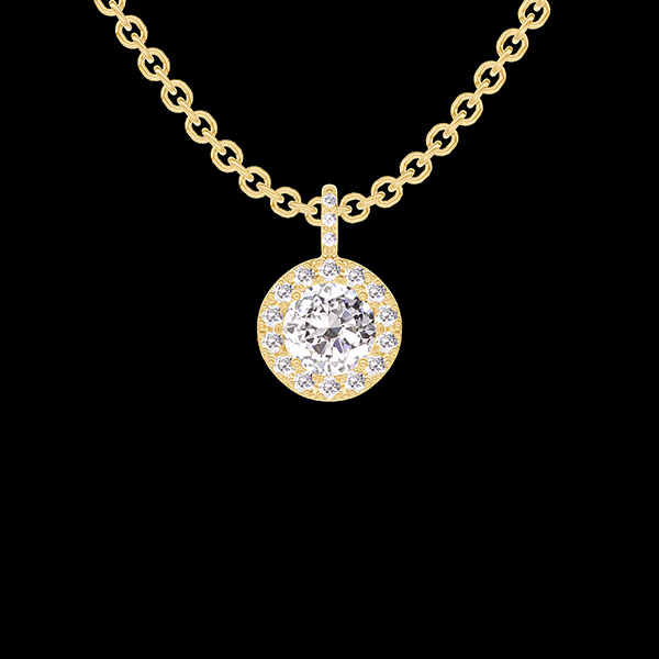 « L'Atelier » n.º 203621 - Colgante Oro amarillo 18 quilates (750) - Diamante de laboratorio Redondo 0.3 quilates - Halo Diamante de laboratorio - Engastado Diamante de laboratorio - Cadenas Esclavas