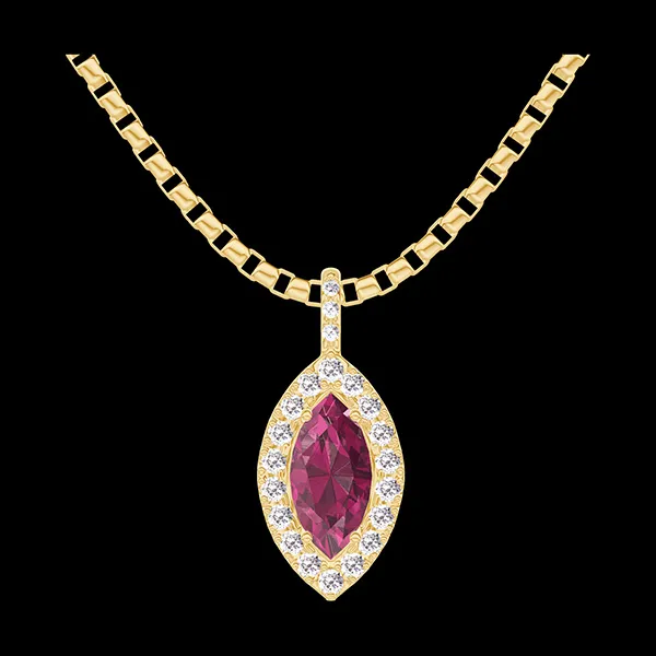 « L'Atelier » Nº205749 - Anhänger Gelbgold 750/-(18Kt) - Rubin Marquise 0.3 Karat - Halo Diamant - Fassung Diamant - Kette Venezianerkette