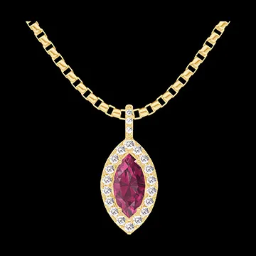 « L'Atelier » Nº205749 - Pendentif Or jaune 18 carats - Rubis Marquise 0.3 carat - Halo Diamant - Sertissage Diamant - Chaîne Vénitienne