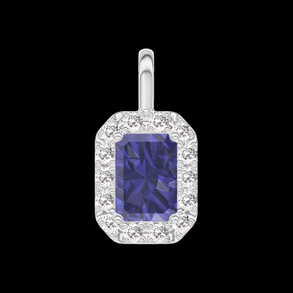 « L'Atelier » Nº206291 - Colgante Oro blanco 18 quilates - Zafiro azul Rectángulo 0.3 quilates - Halo Diamante - Ninguna cadena