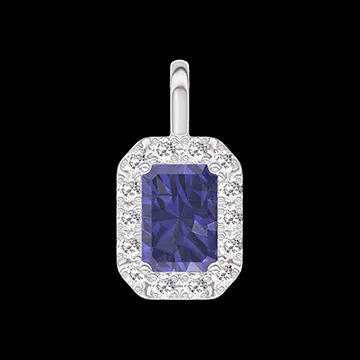 « L'Atelier » Nº206291 - Anhänger Weißgold 750/-(18Kt) - Blauer Saphir Rechteckig 0.3 Karat - Halo Diamant - Keine Kette