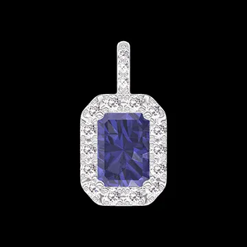 « L'Atelier » Nº206295 - Pendentif Or blanc 18 carats - Saphir bleu Rectangle 0.3 carat - Halo Diamant - Sertissage Diamant - Pas de chaîne