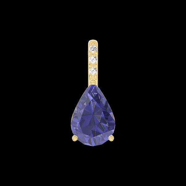 « L'Atelier » Nº206629 - Pendentif Or jaune 18 carats - Saphir bleu Poire 0.3 carat - Sertissage Diamant - Pas de chaîne