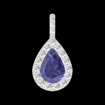 « L'Atelier » Nº206679 - Pendentif Or blanc 18 carats - Saphir bleu Poire 0.3 carat - Halo Diamant - Sertissage Diamant - Pas de chaîne
