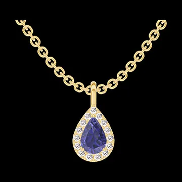 « L'Atelier » Nº206689 - Ciondolo Oro giallo 18 carati - Zaffiro blu Goccia 0.3 Carati - Halo Diamante - Catena Rolò