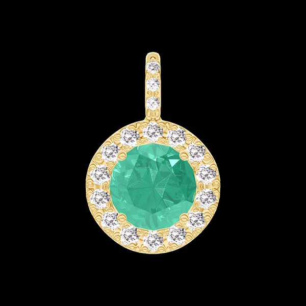 « L'Atelier » Nº207061 - Pendentif Or jaune 18 carats - Émeraude Rond 0.3 carat - Halo Diamant - Sertissage Diamant - Pas de chaîne
