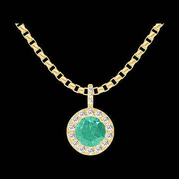 « L'Atelier » Nº207093 - Pendentif Or jaune 18 carats - Émeraude Rond 0.3 carat - Halo Diamant - Sertissage Diamant - Chaîne Vénitienne