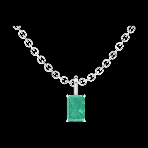 « L'Atelier » Nº207412 - Anhänger Weißgold 375/-(9Kt) - Smaragd Rechteckig 0.3 Karat - Kette Ankerkette