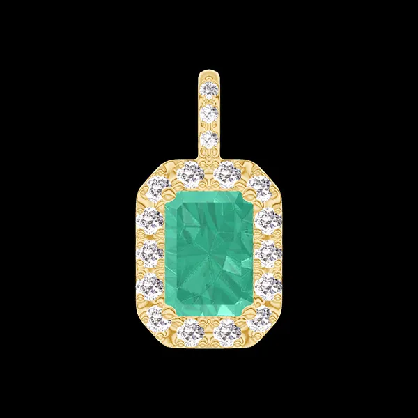 « L'Atelier » Nº207445 - Pendentif Or jaune 18 carats - Émeraude Rectangle 0.3 carat - Halo Diamant - Sertissage Diamant - Pas de chaîne