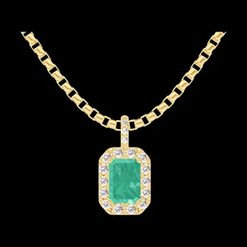 « L'Atelier » Nº207478 - Pandantiv Aur galben 9 carate - Smarald Smarald 0.3 carate - Halo Diamant - Încrustare Diamant - Lanţ Veneţian