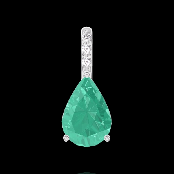 « L'Atelier » No. 207783 - Pendant White gold 18 carats - Emerald Pear 0.3 Carats - Setting Diamond white - No Chain