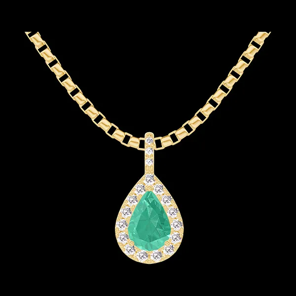 « L'Atelier » Nº207861 - Pendentif Or jaune 18 carats - Émeraude Poire 0.3 carat - Halo Diamant - Sertissage Diamant - Chaîne Vénitienne