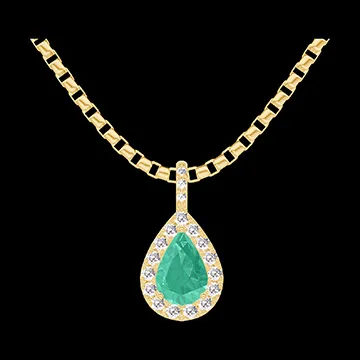 « L'Atelier » Nº207861 - Pendant Yellow gold 18 carats - Emerald Pear 0.3 Carats - Halo Diamond white - Setting Diamond white - Chain Venetian