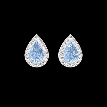 « L'Atelier » Nº212367 - Boucles d'oreilles Or blanc 18 carats - Topaze bleue Poire 0.3 carat (2 X) - Halo Diamant