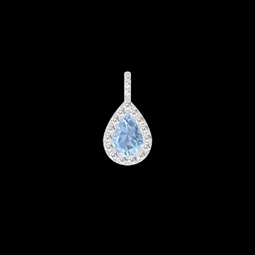 « L'Atelier » Nº212722 - Anhänger Weißgold 750/-(18Kt) - Blauer Topas Tropfen 0.3 Karat - Halo Diamant - Fassung Diamant - Keine Kette