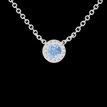 « L'Atelier » Nº213724 - Collier Weißgold 375/-(9Kt) - Blauer Topas rund 0.3 Karat - Halo Diamant - Kette Ankerkette