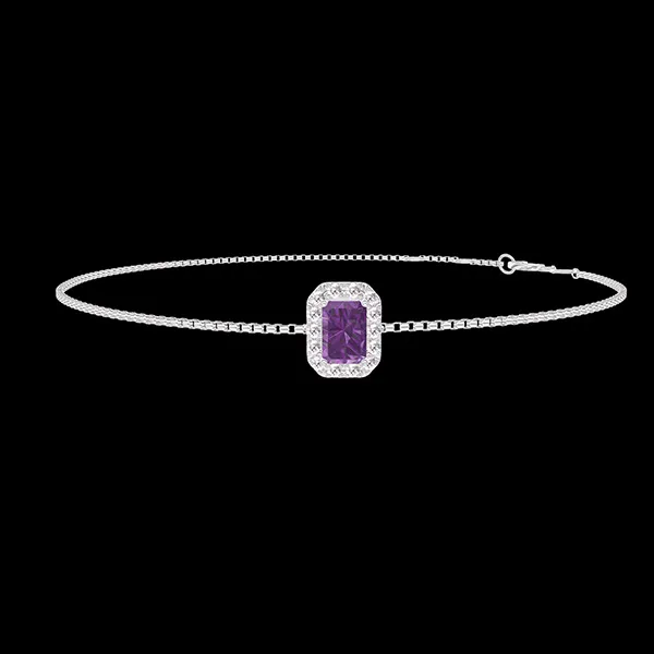 « L'Atelier » Nº218661 - Bracelet Or blanc 18 carats - Améthyste Rectangle 0.3 carat - Halo Diamant - Chaîne Vénitienne