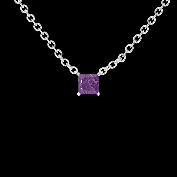 « L'Atelier » nº 220180 - Collier Or blanc 750 ‰ (18 carats) - Améthyste Princesse 0.3 carat - Chaîne Forçat