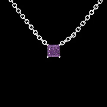 « L'Atelier » No. 220180 - Necklace White gold 18 carats - Amethyst Princess 0.3 Carats - Chain Rolo