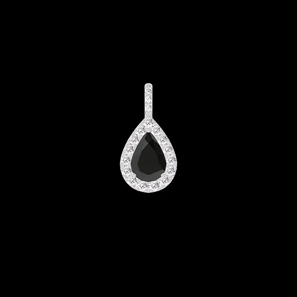 « L'Atelier » nº 225682 - Pendentif Or blanc 750 ‰ (18 carats) - Diamant noir Poire 0.3 carat - Halo Diamant - Sertissage Diamant - Pas de chaîne
