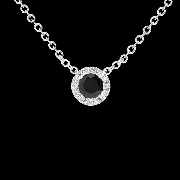 « L'Atelier » Nº226684 - Collier Weißgold 375/-(9Kt) - Schwarzer Diamant rund 0.3 Karat - Halo Diamant - Kette Ankerkette