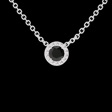 « L'Atelier » Nº226684 - Collier Weißgold 375/-(9Kt) - Schwarzer Diamant rund 0.3 Karat - Halo Diamant - Kette Ankerkette